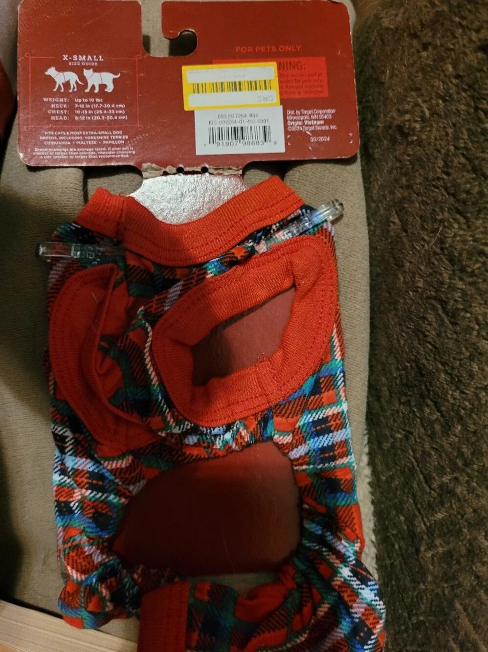 Wondershop Red Plaid Pet Pajamas with Multicolor Tartan xs